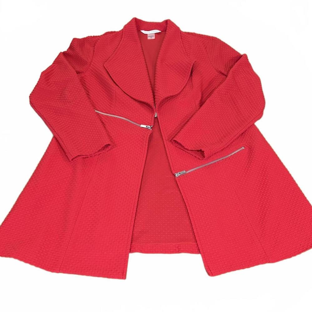 Peter Nygard Red Textured Long Sleeve Coat Size 16 Old Money Quilted